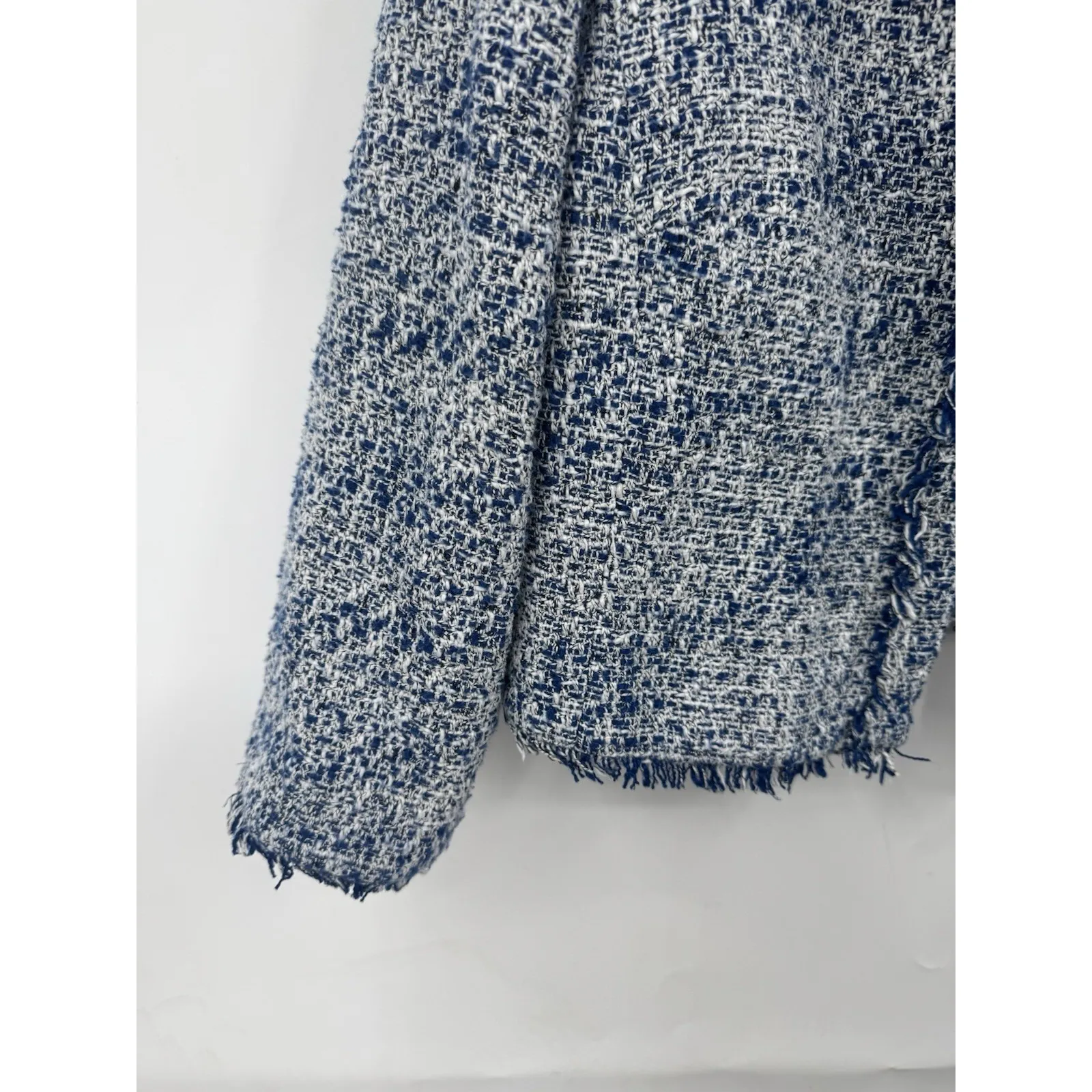 Karl Lagerfeld Tweed Crop Jacket Women Large Blue Twee Mature Academia Workwear - Image 6