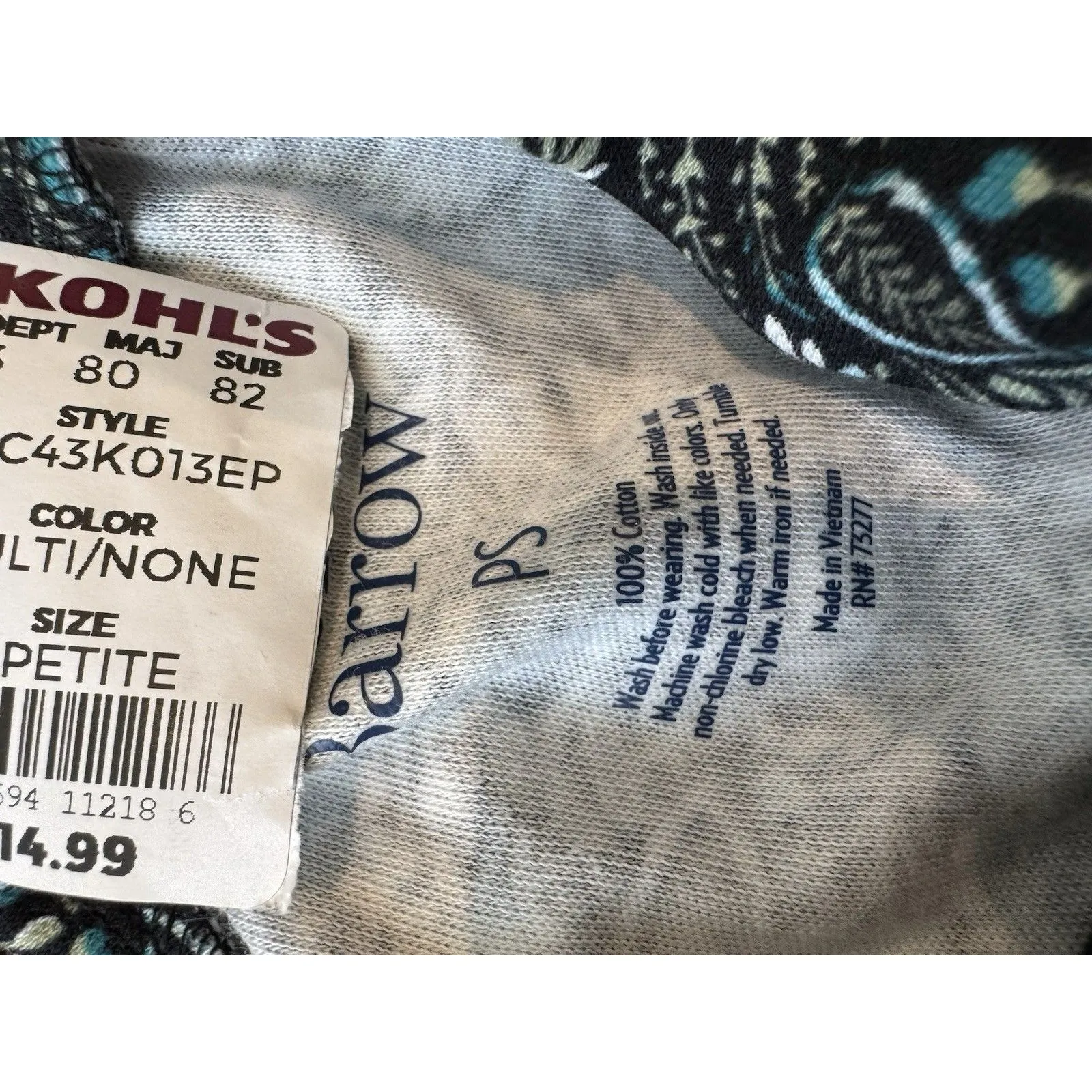 Croft and Barrow Top Long sleeve Women’s Size Petit Small Green Cotton Floral - Image 6