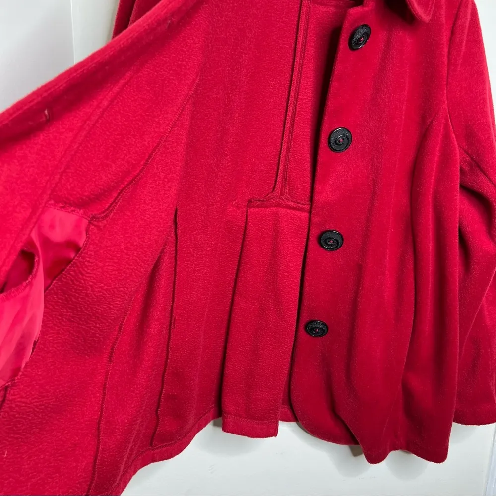 Susan Graver Red Fleece Button Up Coat Jacket Women’s Size Medium Unlined - Image 4