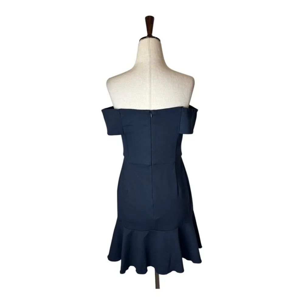Nicholas Dress Women 6 Navy Blue Ponte Off the‎ Shoulder Mini Cocktail Party - Image 3