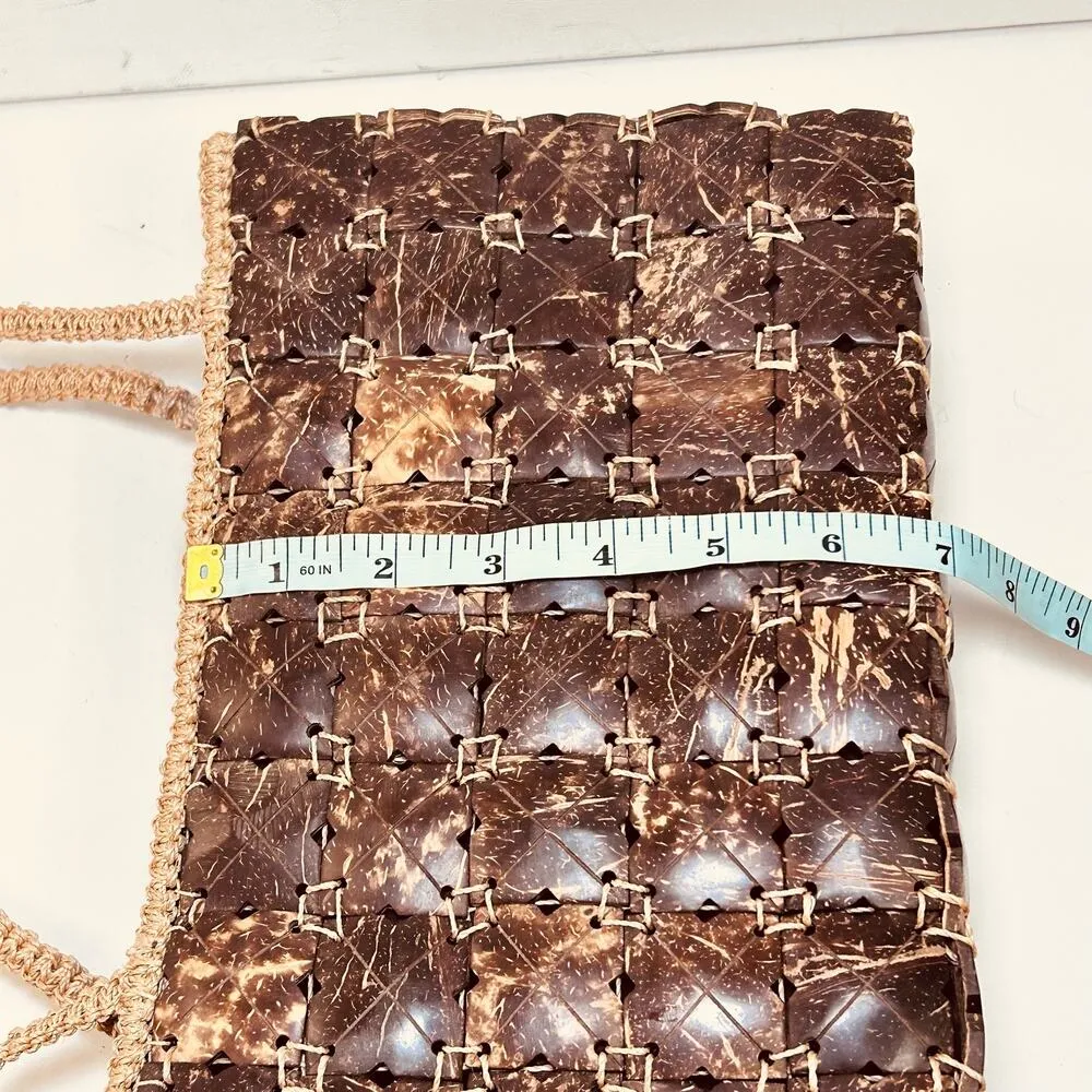 Vintage Coconut Shell Purse 70s 1970s Macrame Shoulder Bag Island Chic - Image 9