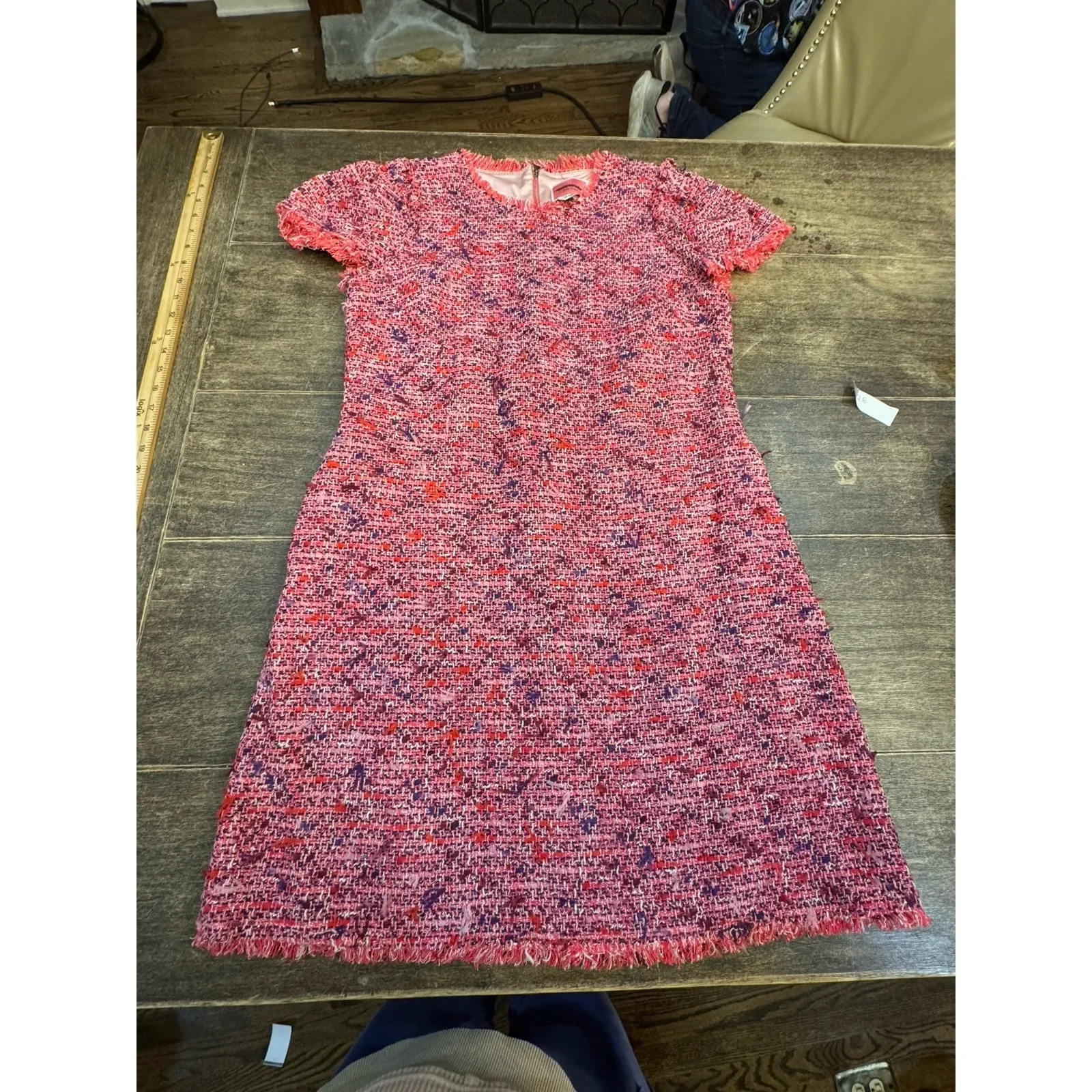 Kate Spade New York Flutter Sleeve Tweed Dress Pink Size 12 Jackie O Preppy - Image 2