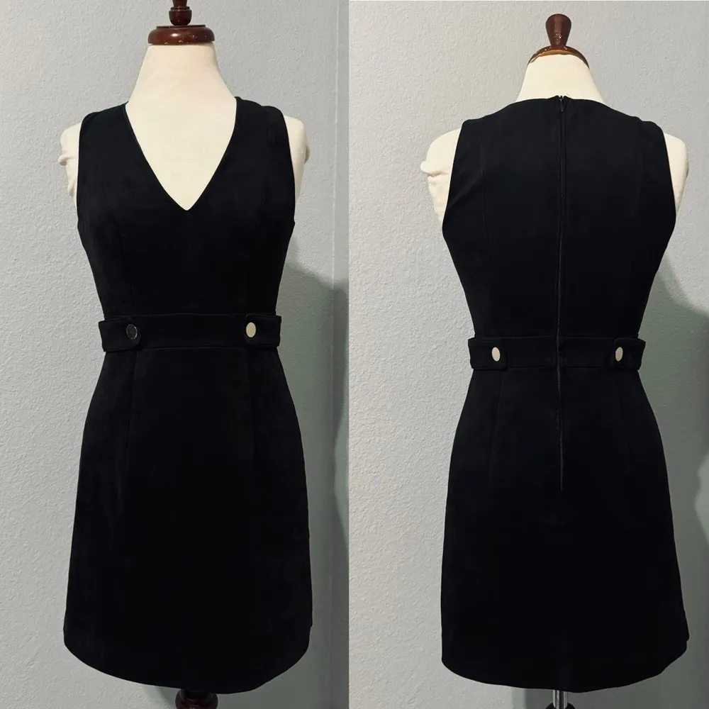 H&M Women Black Sleeveless V-Neck Short Lined Casual Dress Size 6 with Zipper - Image 2