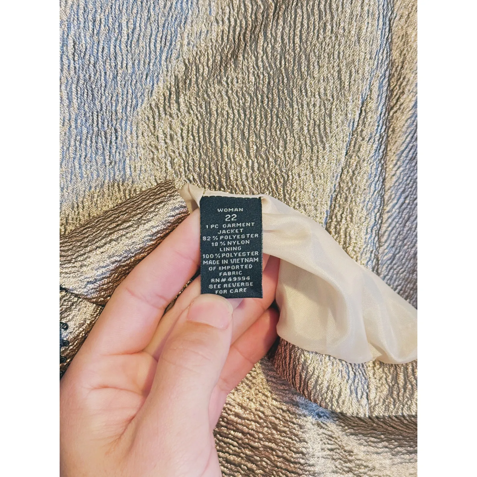 Vintage Dressbarn Old Money Metallic Belted Blazer XL Gold Victorian Classic - Image 8