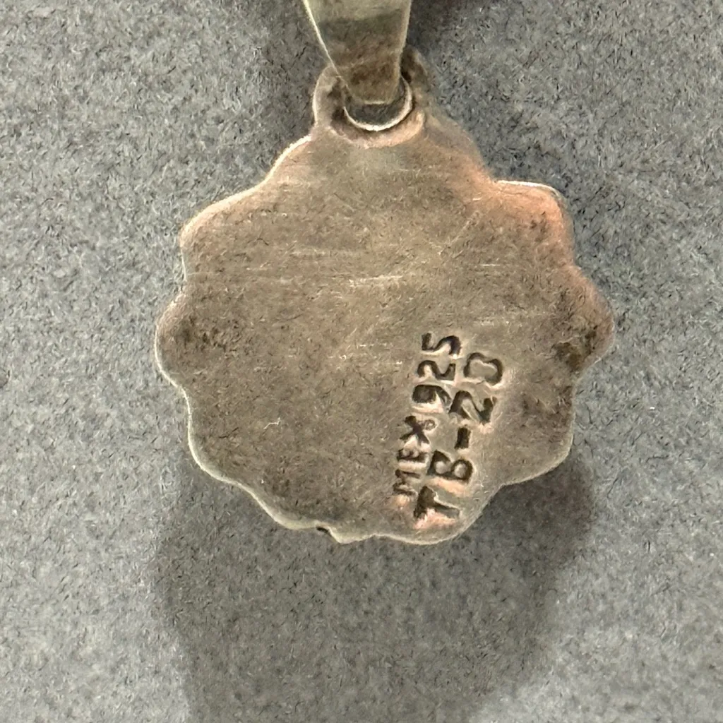 Vintage sterling silver round red coral necklace & pendant Mexico 925 - Image 3