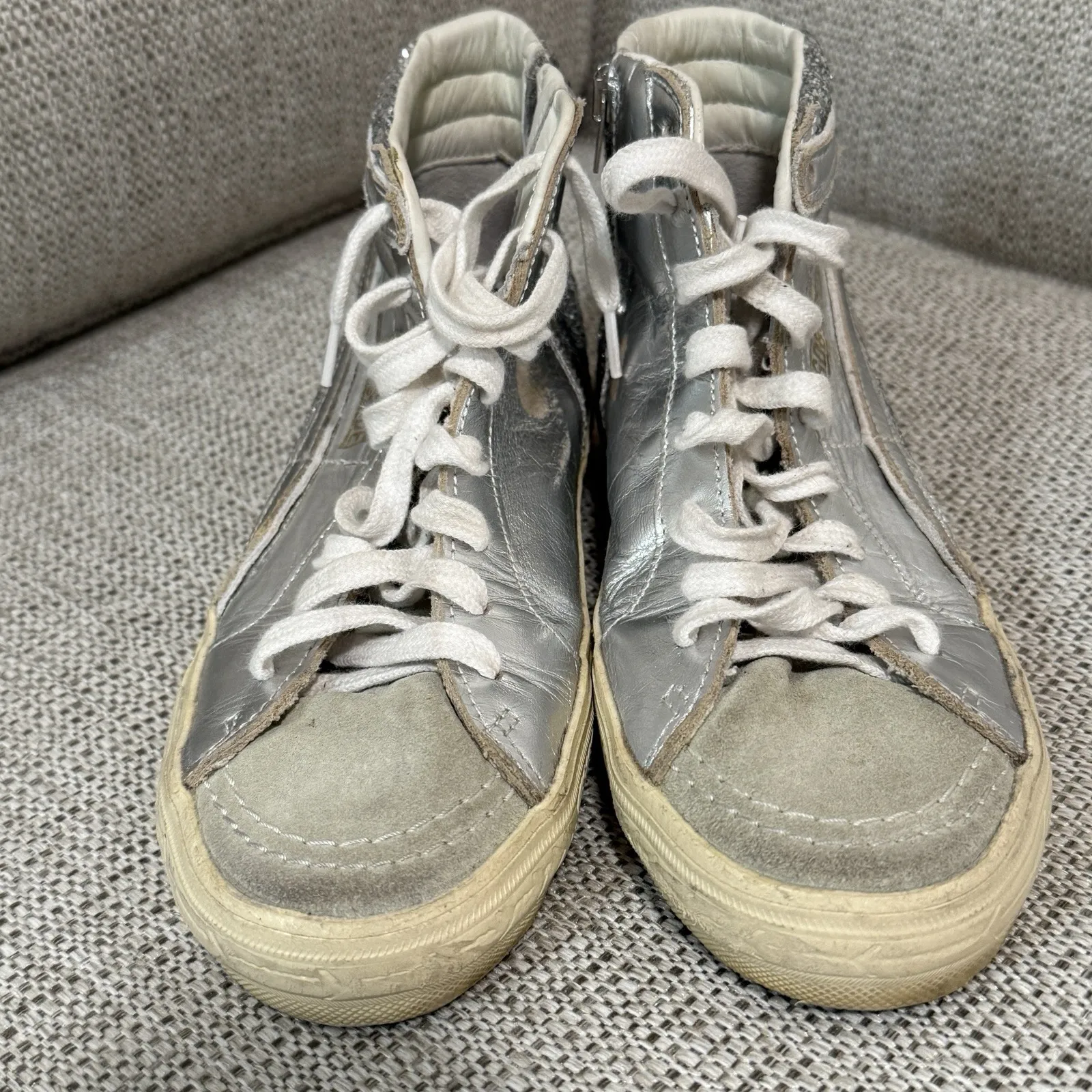 Golden Goose  Slide with Laminated Leather Upper and Silver Glitter Size 36 - Image 7