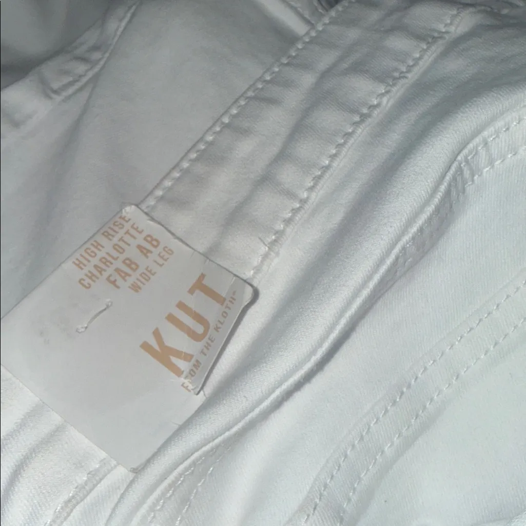NWT Kut from the Kloth Charlotte High-Rise Wide-Leg Cuffed Jeans White SZ-14 - Image 8