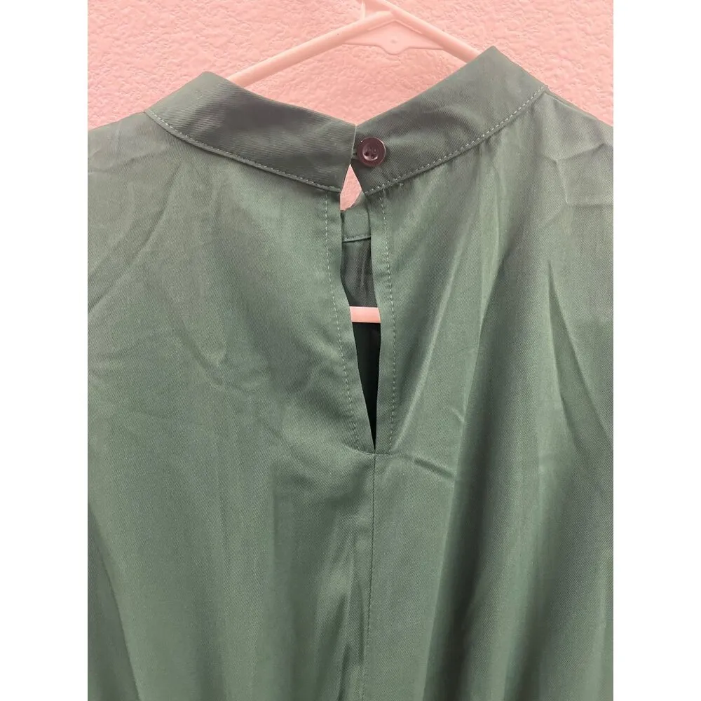 Shein Womens Long Sleeve Green Pleated Midi Dress With Tie Waist And Button Clos - Image 5