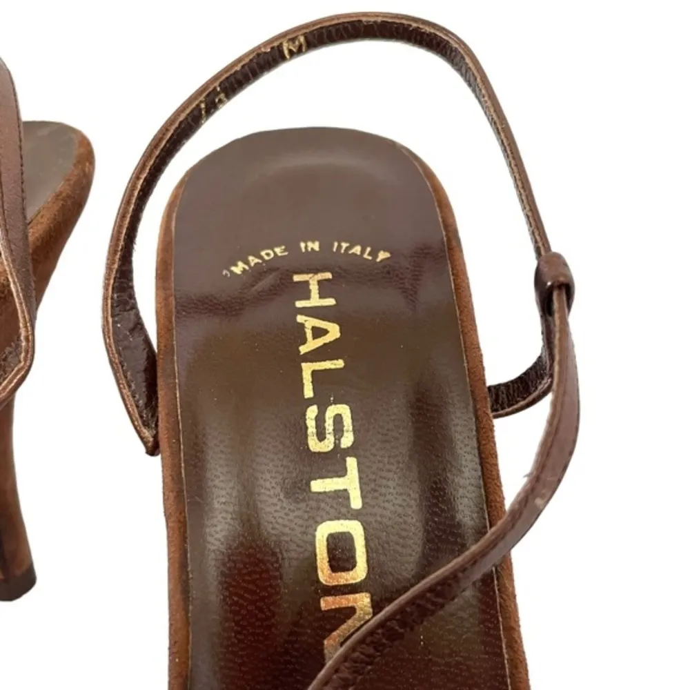NWOT Halston 1970s Brown Suede Bronze Leather Slingback Heels - Vintage Shoes - Image 4