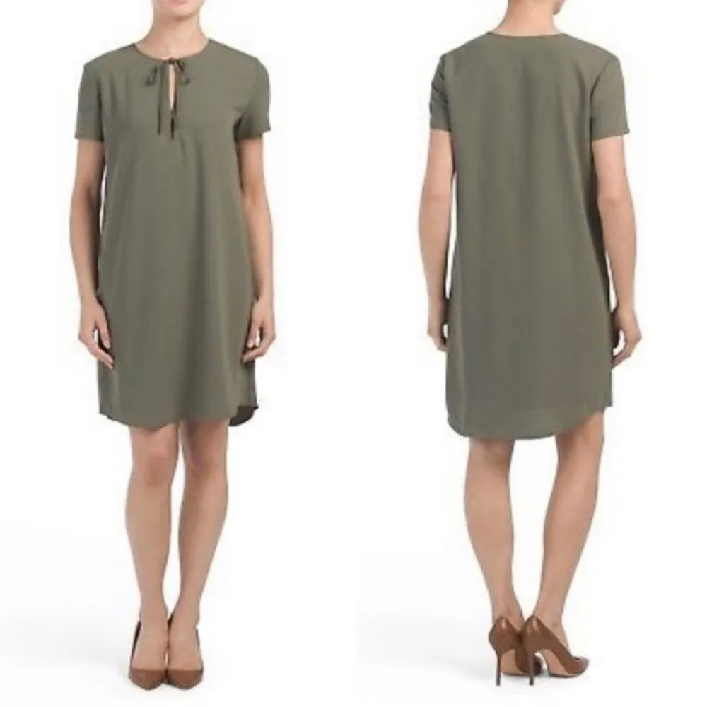 Theory Dress Women's Size 8 Keyhole Tie Shift Drapey Crepe Dress Military Green - Image 4