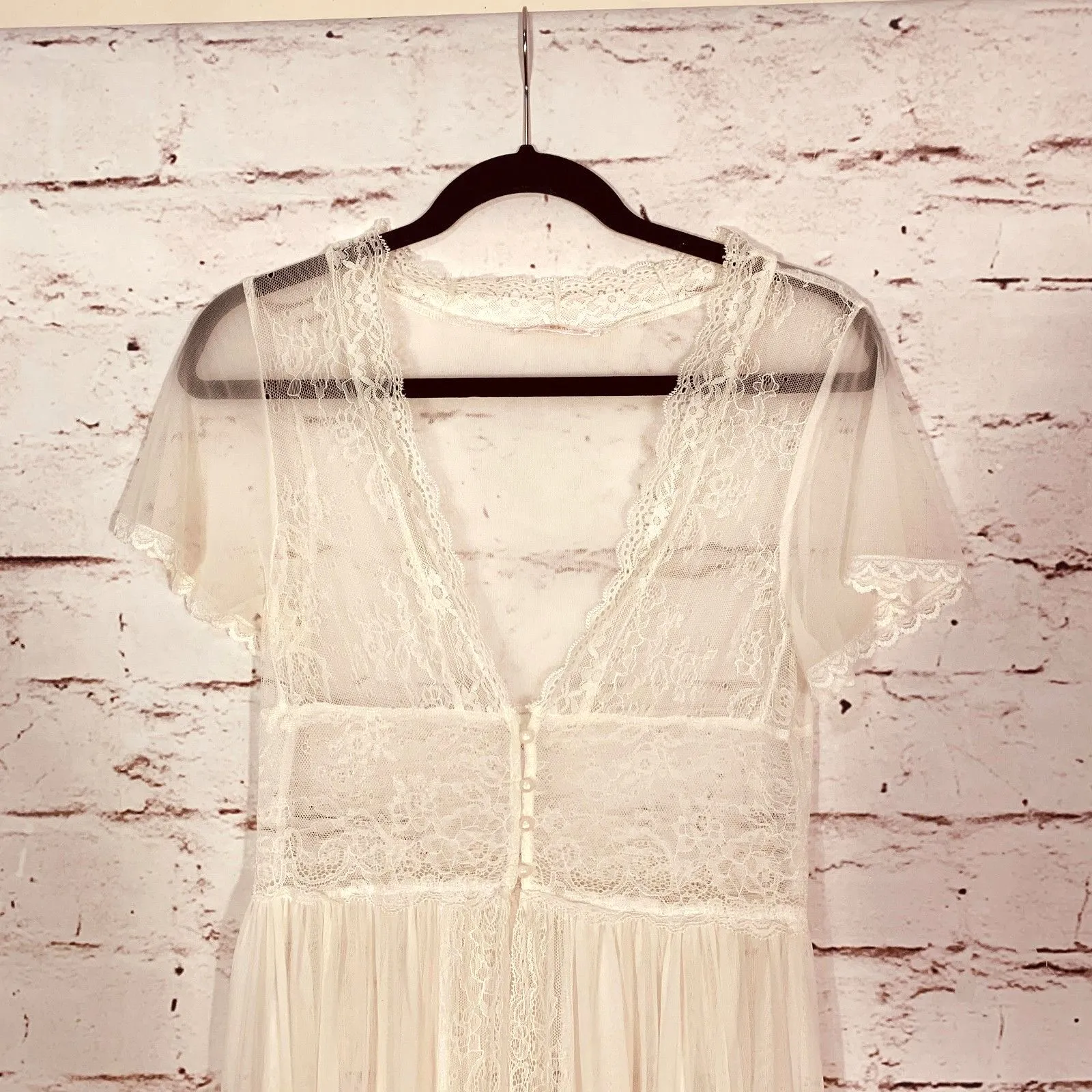 Romantic Design Studio Ivory Lace Sheer Robe Peignoir Small Medium Cottagecore - Image 3