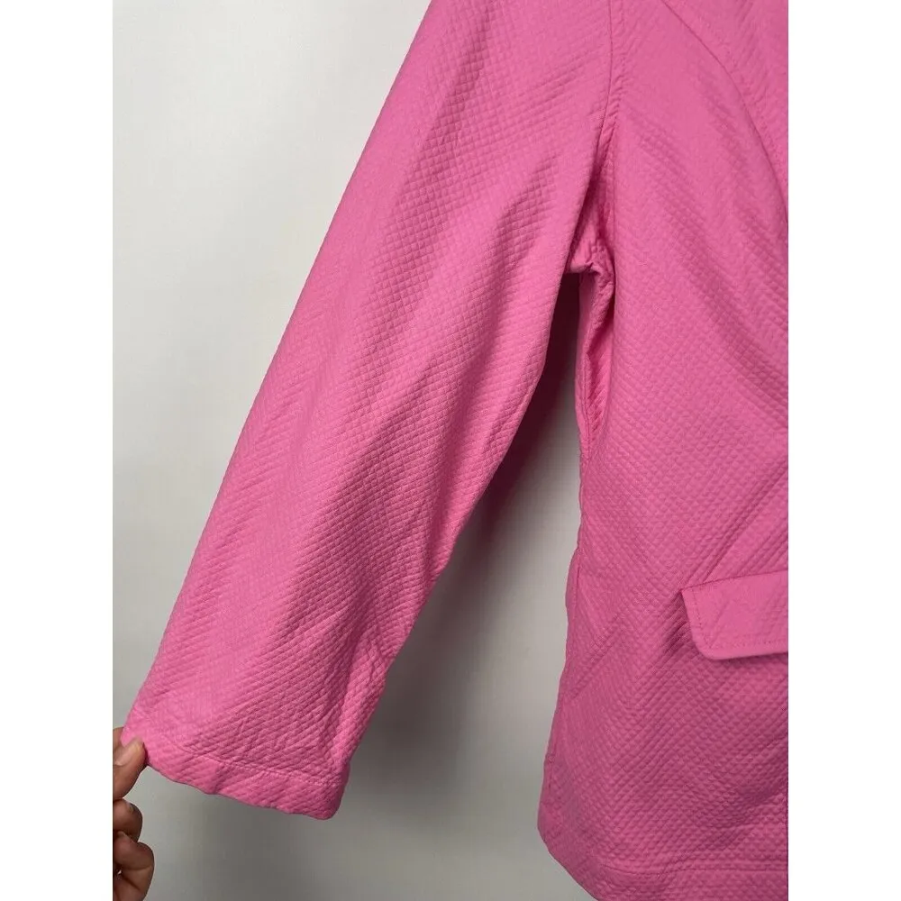 Vintage White Label Lilly Pulitzer Pink Quilted Button Front Blazer‎ Jacket Sz L - Image 2