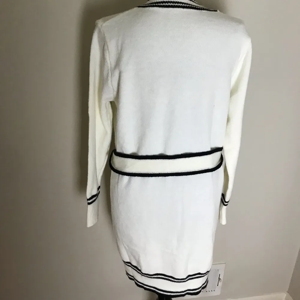 White/Black Cardigan Sweater Dress - Image 6