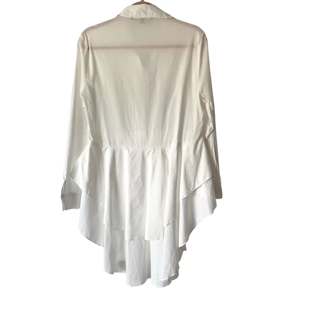 Walter Baker Peplum High Low White Button Down Blouse size medium - Image 4