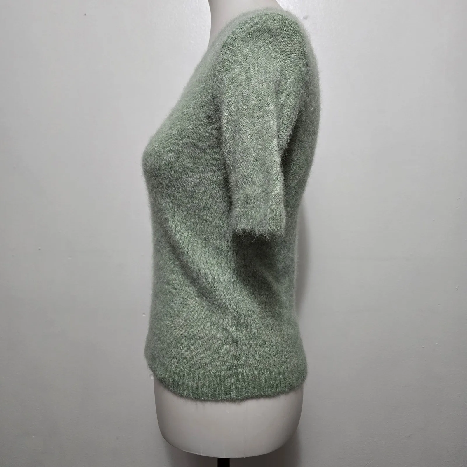 EVERLANE Short Sleeve Fuzzy Knit Sweater Tee Light Green Size XS Alpaca  Luxury - Image 3