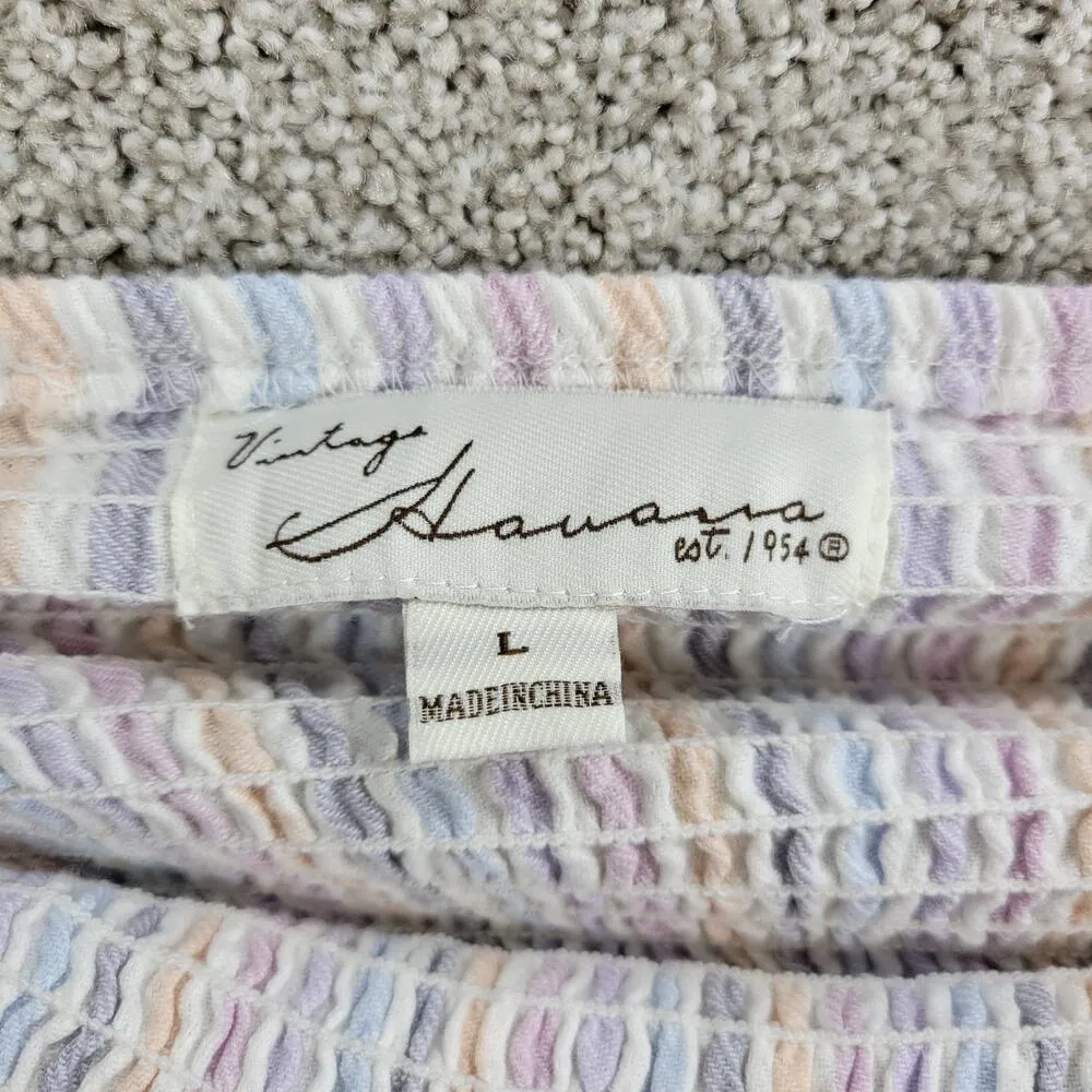 Vintage Havana Crop Top Womens Large Multicolor Stripe Smocked V Neck Button NWT - Image 2