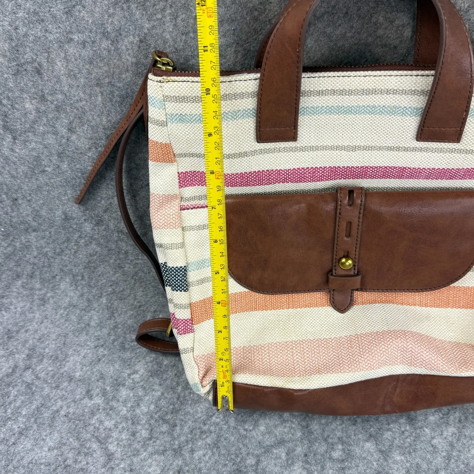 Fossil Hunter Striped Brown Leather Backpack SHB2763 Brass‎ Hardware NWOT - Image 11