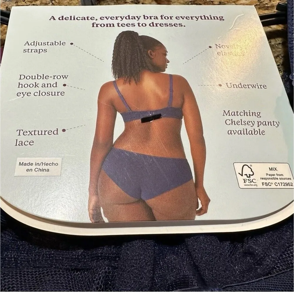 Adored By Adore Me  Women's Chelsey Unlined Underwire Bra Lace Navy Blue 32A NWT - Image 6