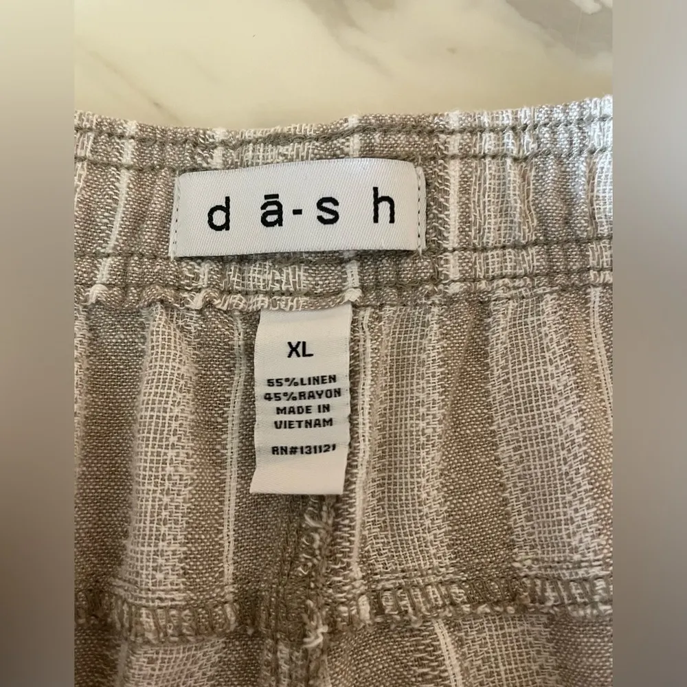 Dash Linen Blend Striped Drawstring Pants Women’s XL Beige Casual Summer Lounge Tan - Image 4