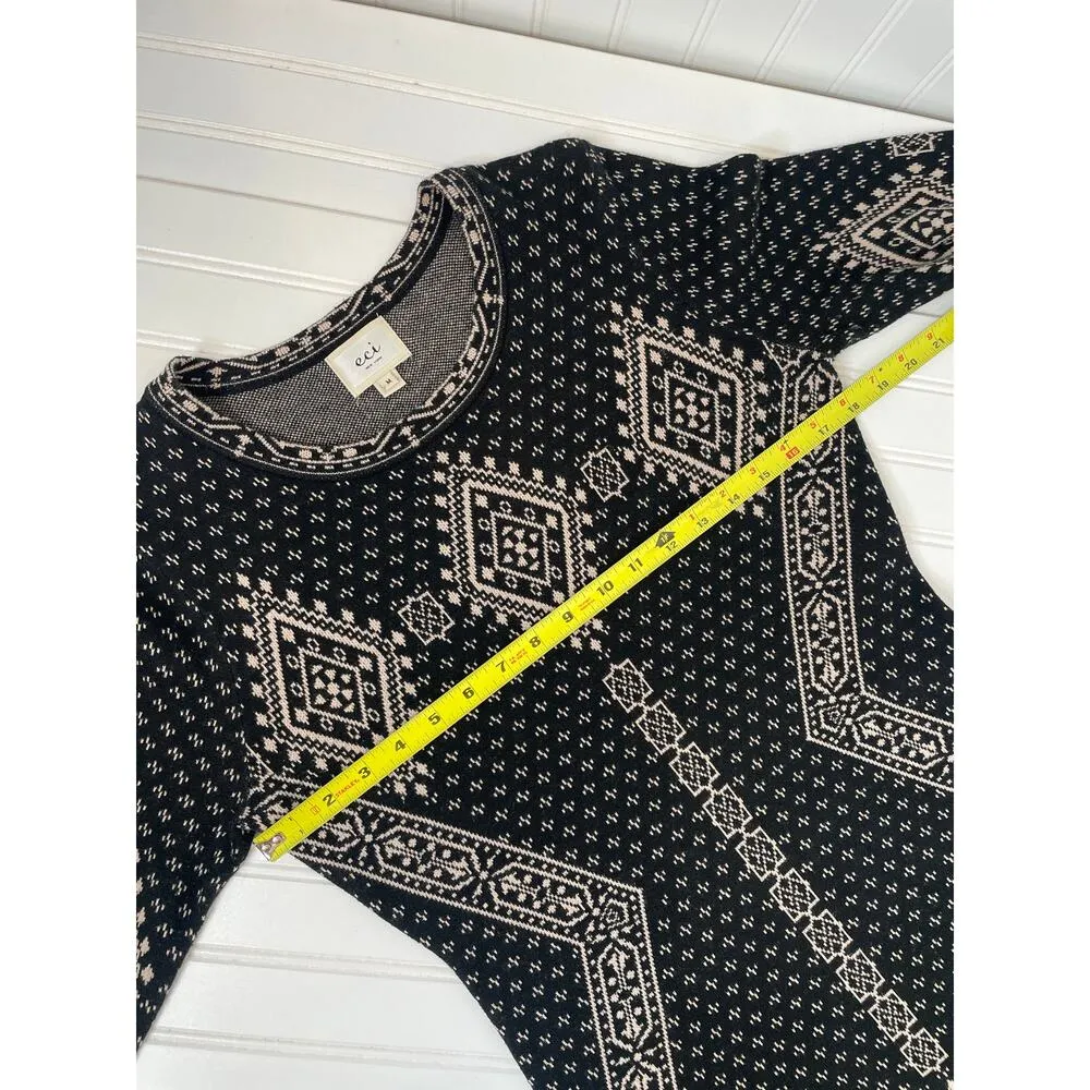 eci Jacquard Black Scoop Neck Mini Sweater Dress Cotton Acrylic Size M - Image 4