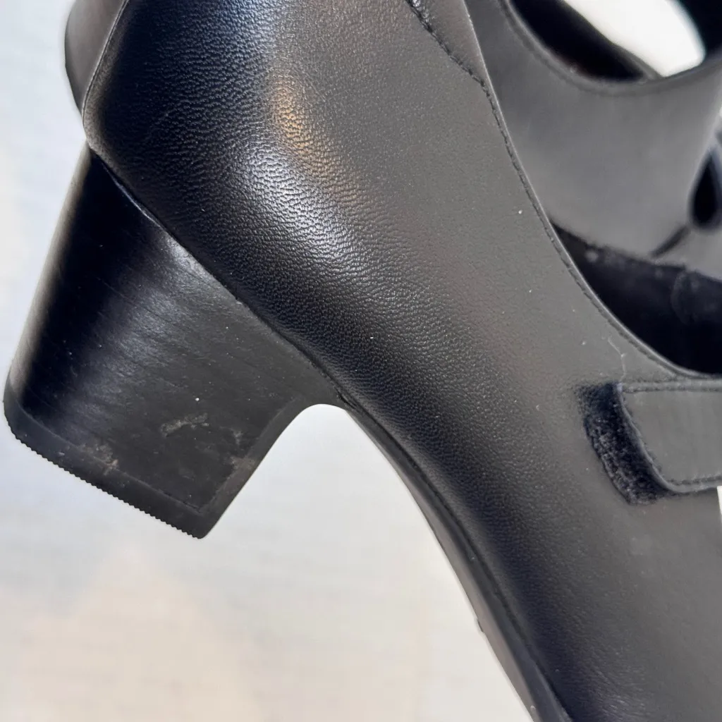 Clarks Black Leather Mary Jane Heels Womens 7.5 Preppy School Girl Shoes Classic - Image 3