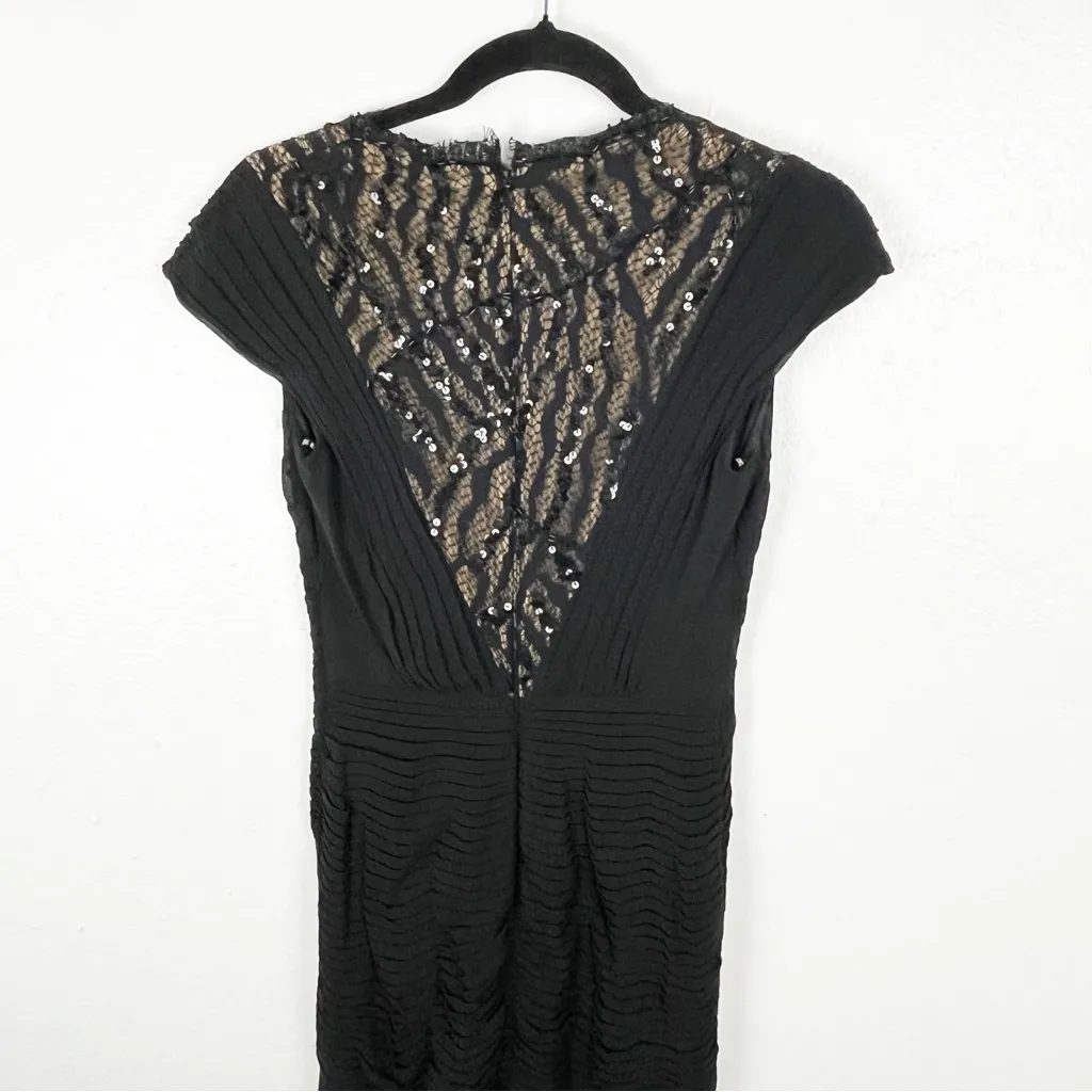 TADASHI Collection 100% Silk Black V-Neck Sequin Long Formal Evening Dress 2 - Image 16