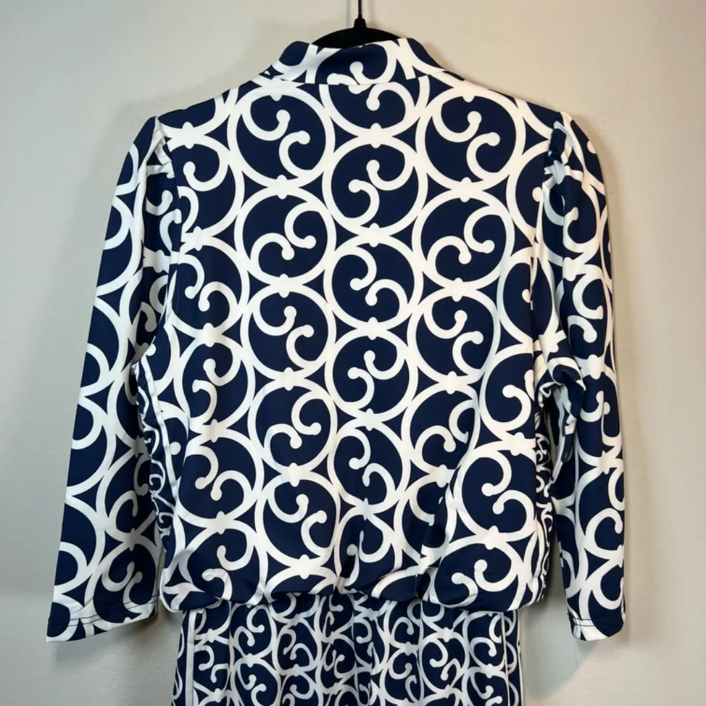 Gretchen Scott Womens Heavens Gates Dress Blue White Swirl Old Money No Belt Med - Image 11