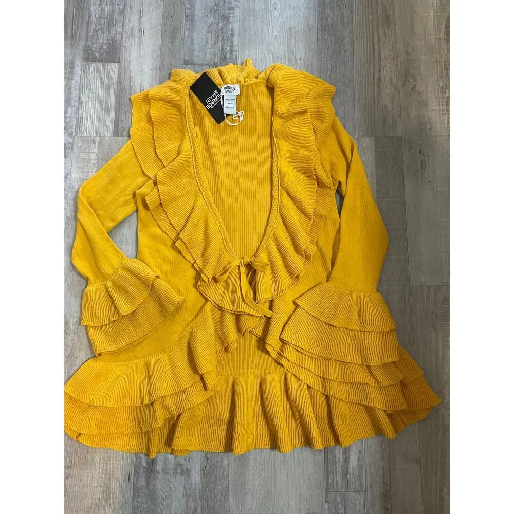 NWT Monroe & Main size medium ruffle tie front cardigan Yellow - Image 6