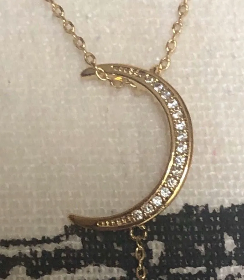 Boutique 18K Gold Dipped Moon Star CZ Lariat Necklace - Image 6