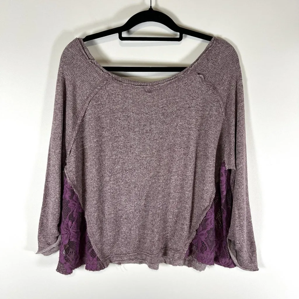 Free People We The Free Purple Sweater Top Lace Sides Womens‎ M - Image 8