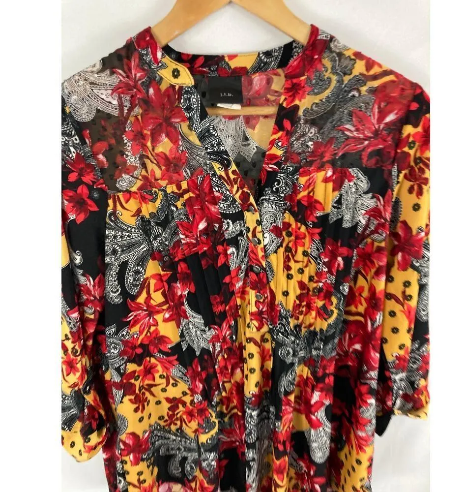 jtb floral print v neck blouse size medium Red - Image 2