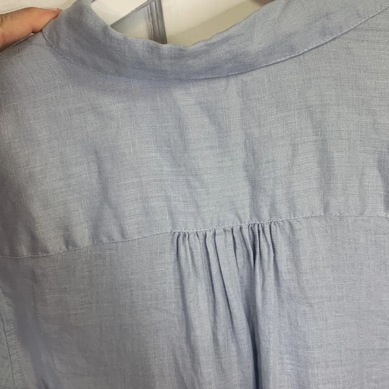 Magaschoni Women’s 100% Linen Ocean Blue Tunic Blouse Top Pockets W-287 Sz M - Image 8