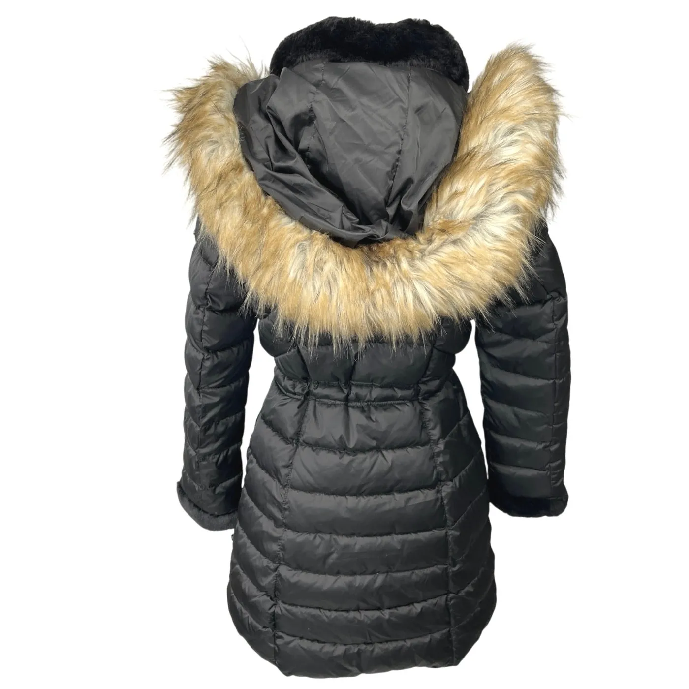 NEW Laundry by Shelli Segal Black Faux Fur Hooded Quilted Puffer Coat Jacket XS - Image 3