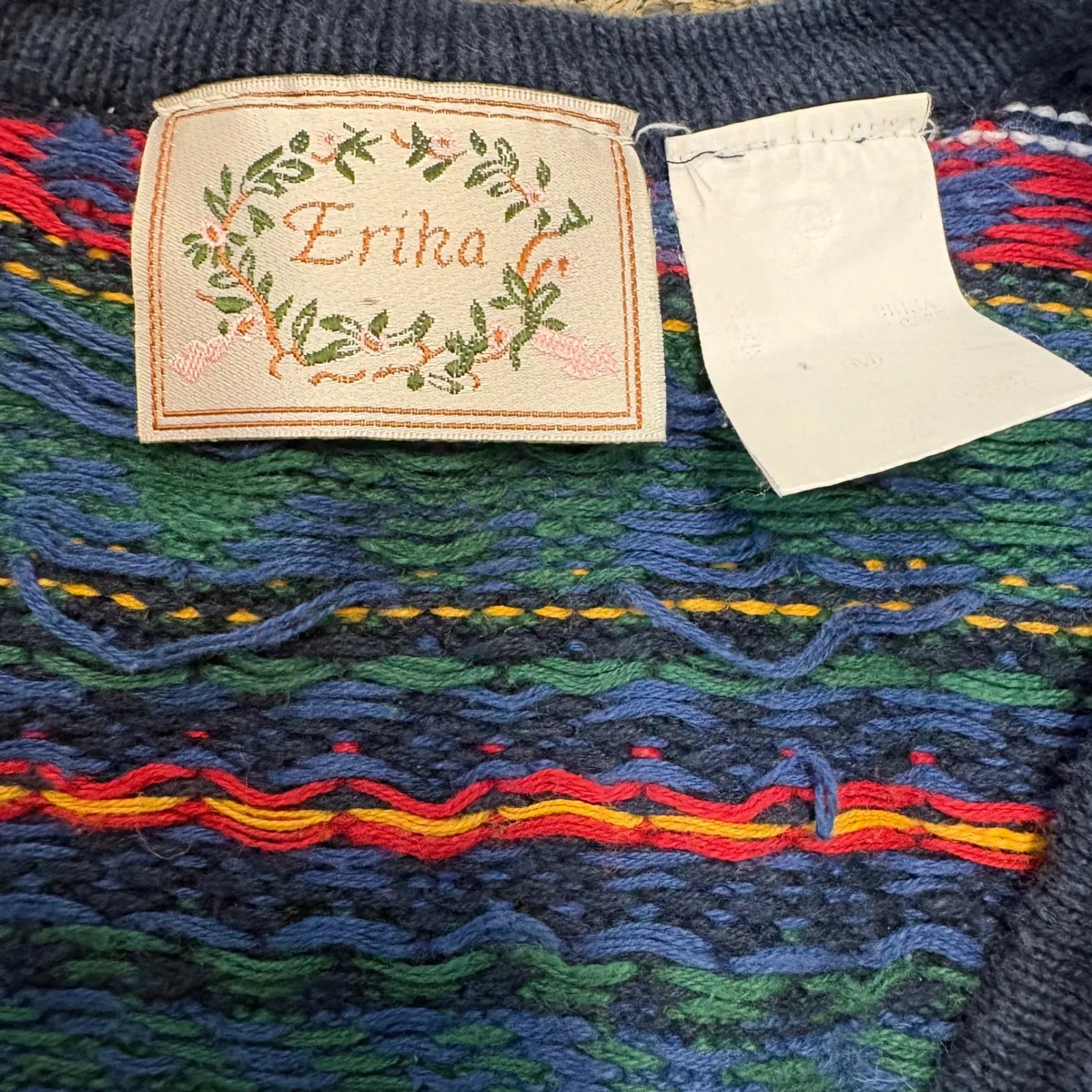 Vintage Erika Fair Isle Floral Knit Vest Button Front V-Neck Women's M - Image 5