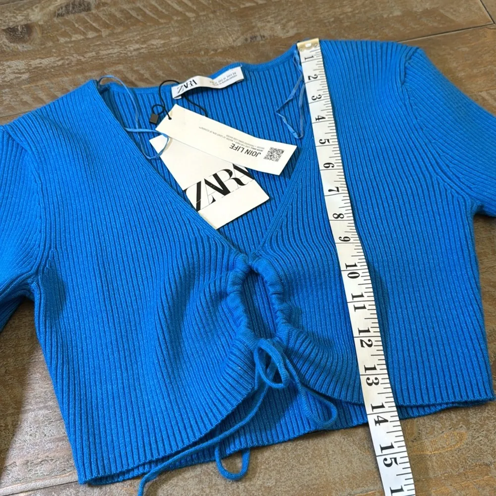 NWT Zara Blue Ruched Cut Out Knit Top - Image 14