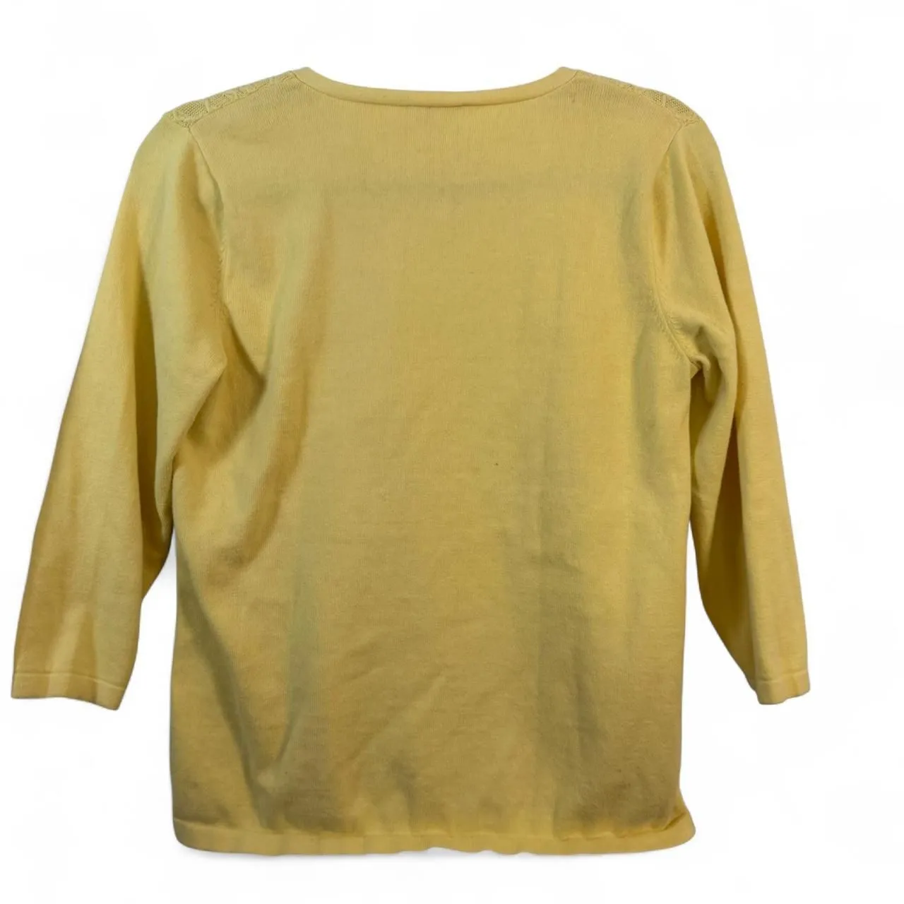 Talbots Butter Yellow Long Sleeve V-neck Sweater with Textured Diamond Pattern - Image 4