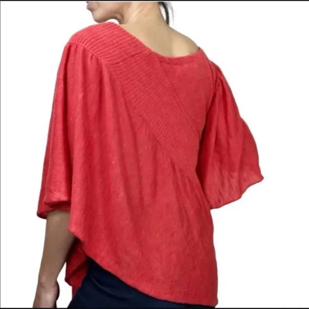 Anthropologie Moth Taupo Coral Red Asymmetrical Ruffle Kimono Cardigan Sweater - Image 15