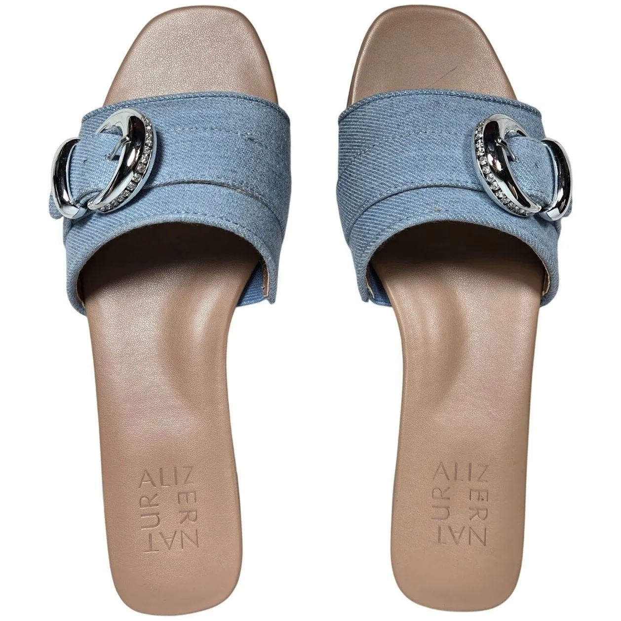 Naturalizer Santiago Denim Slide Sandals Women 7.5 Square Toe Embellished Buckle - Image 11
