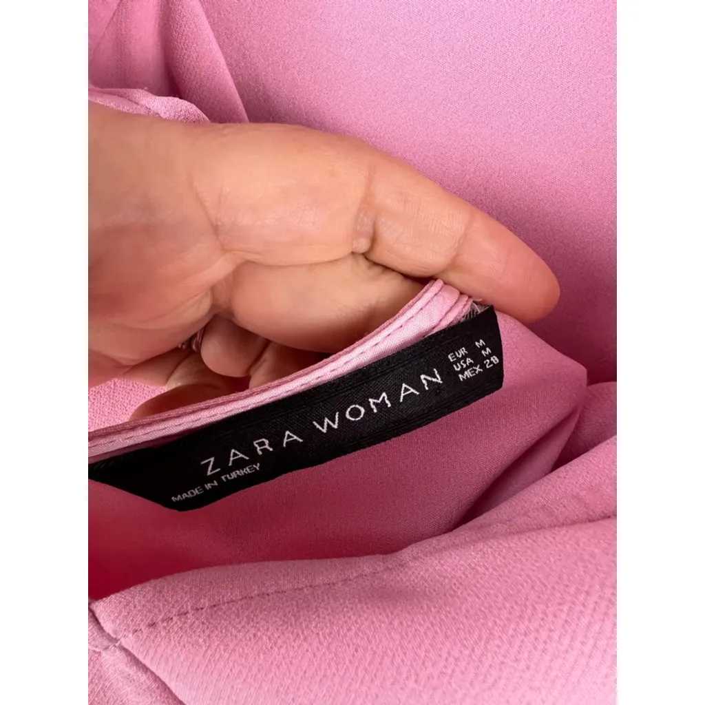 Zara Woman Pink Open Back Bow Dress Size M 3/4 Sleeve A - Image 3