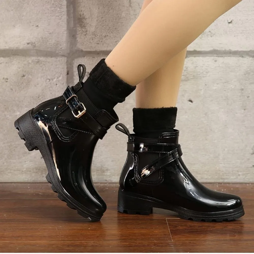 Black Shiny Ankle Rain Boots Size 10/41 B17B‎ Black - Image 2