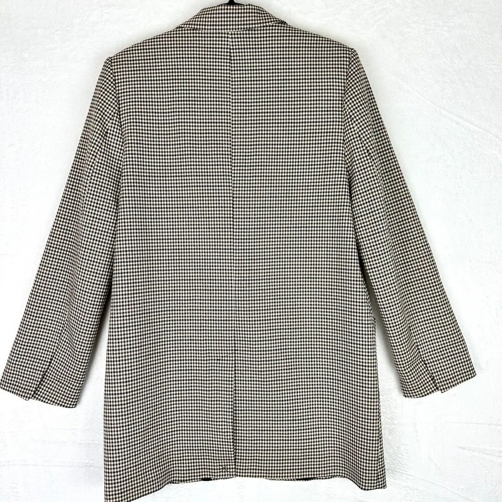 Houndstooth Plaid Single Breasted Long Blazer Size XS Oversized Two Button - Image 2