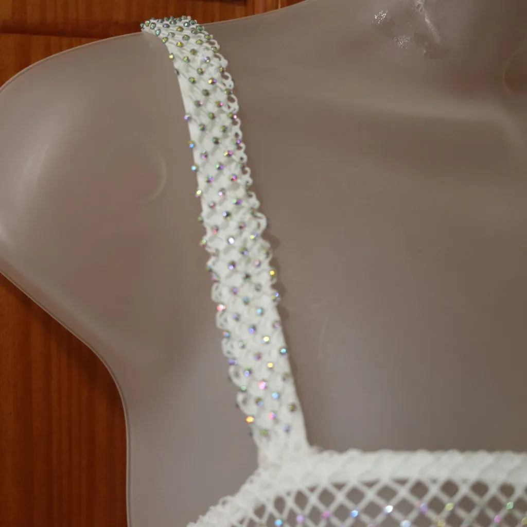 Lush Rhinestone Mesh Sparkly Cropped Cami Top Small NWT Party Glam - Image 3