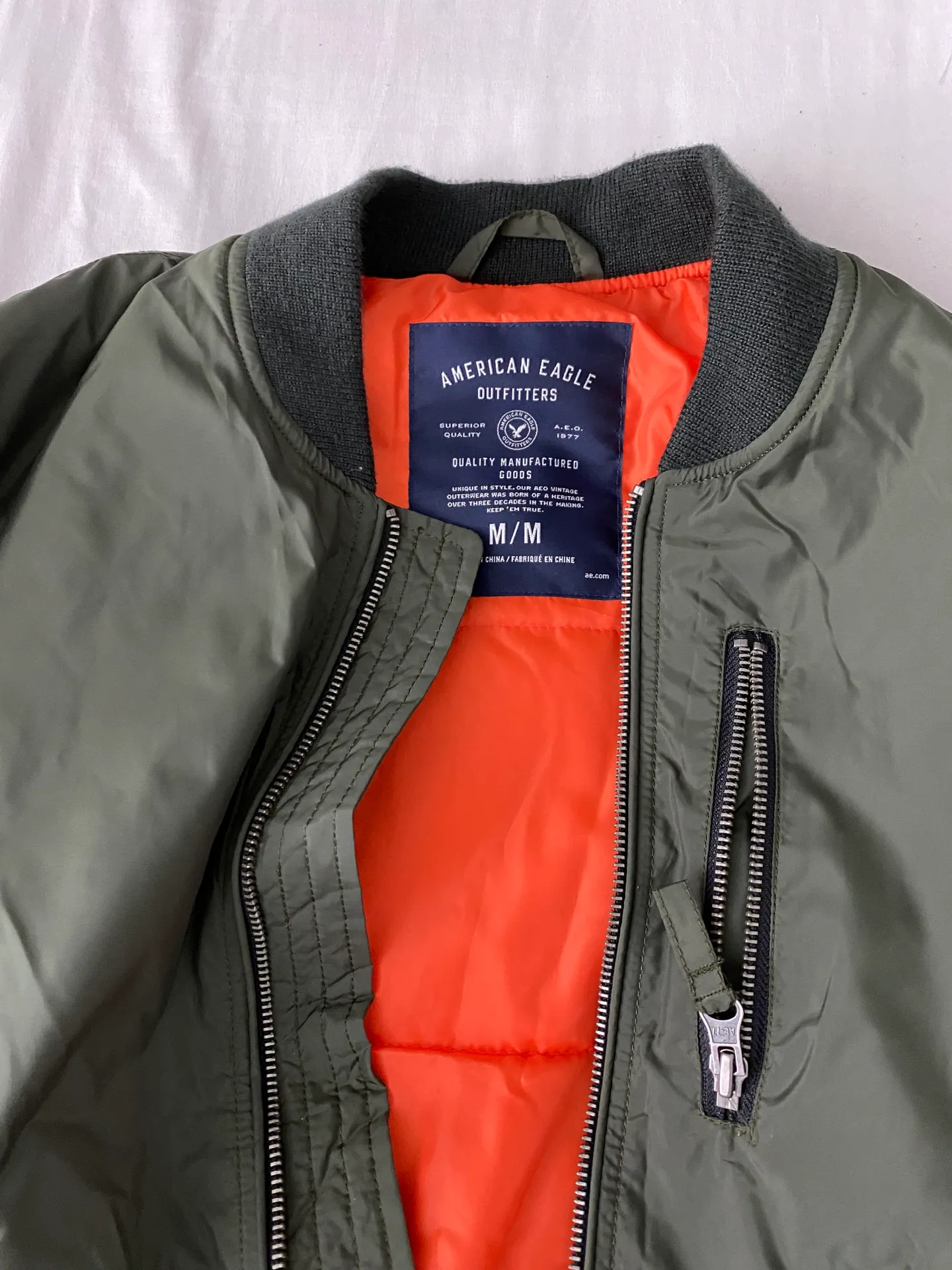 American Eagle Green Bomber Zip Up Jacket - Image 5