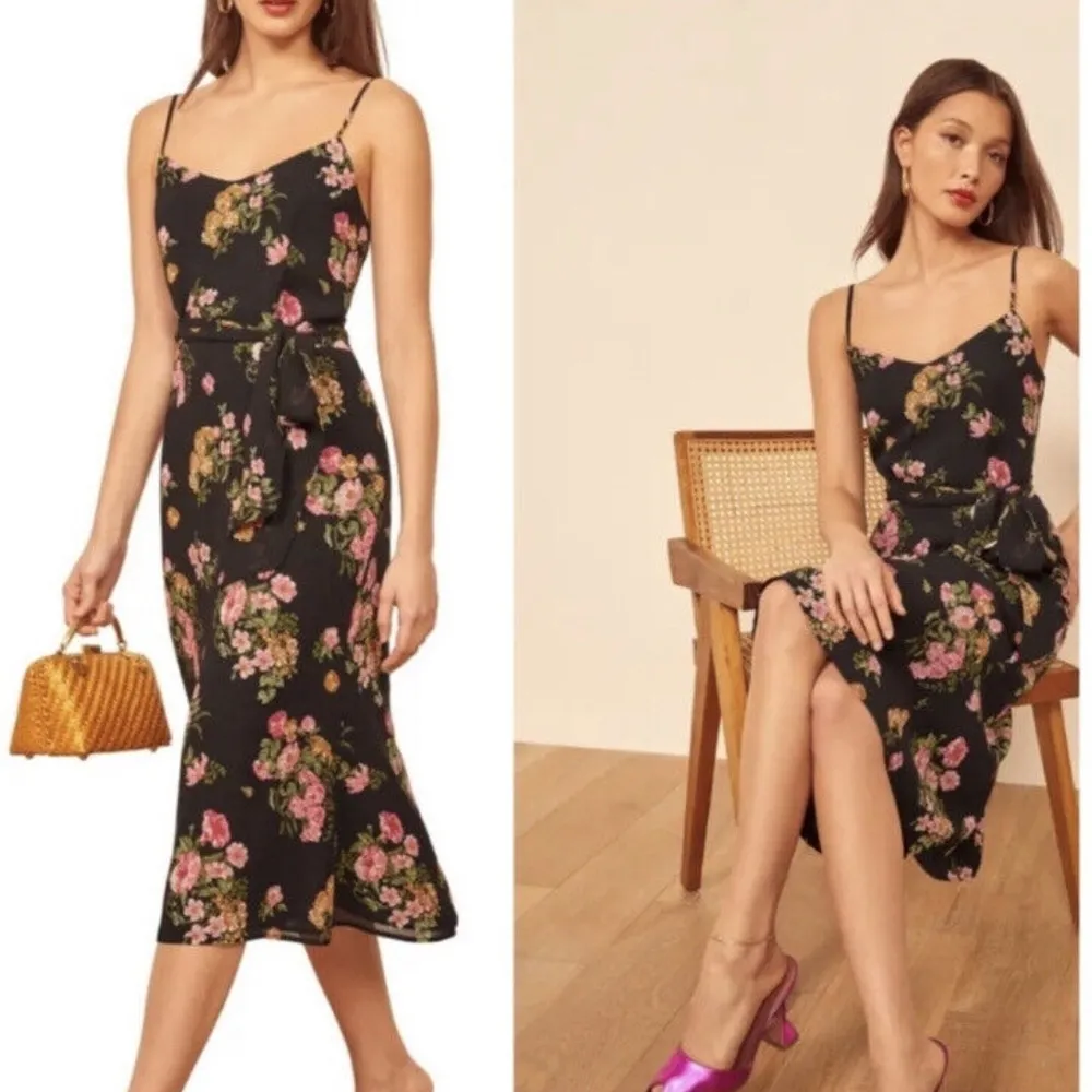 Reformation Black Floral Midi Watson Slip Dress 2 Carmelina - Image 9