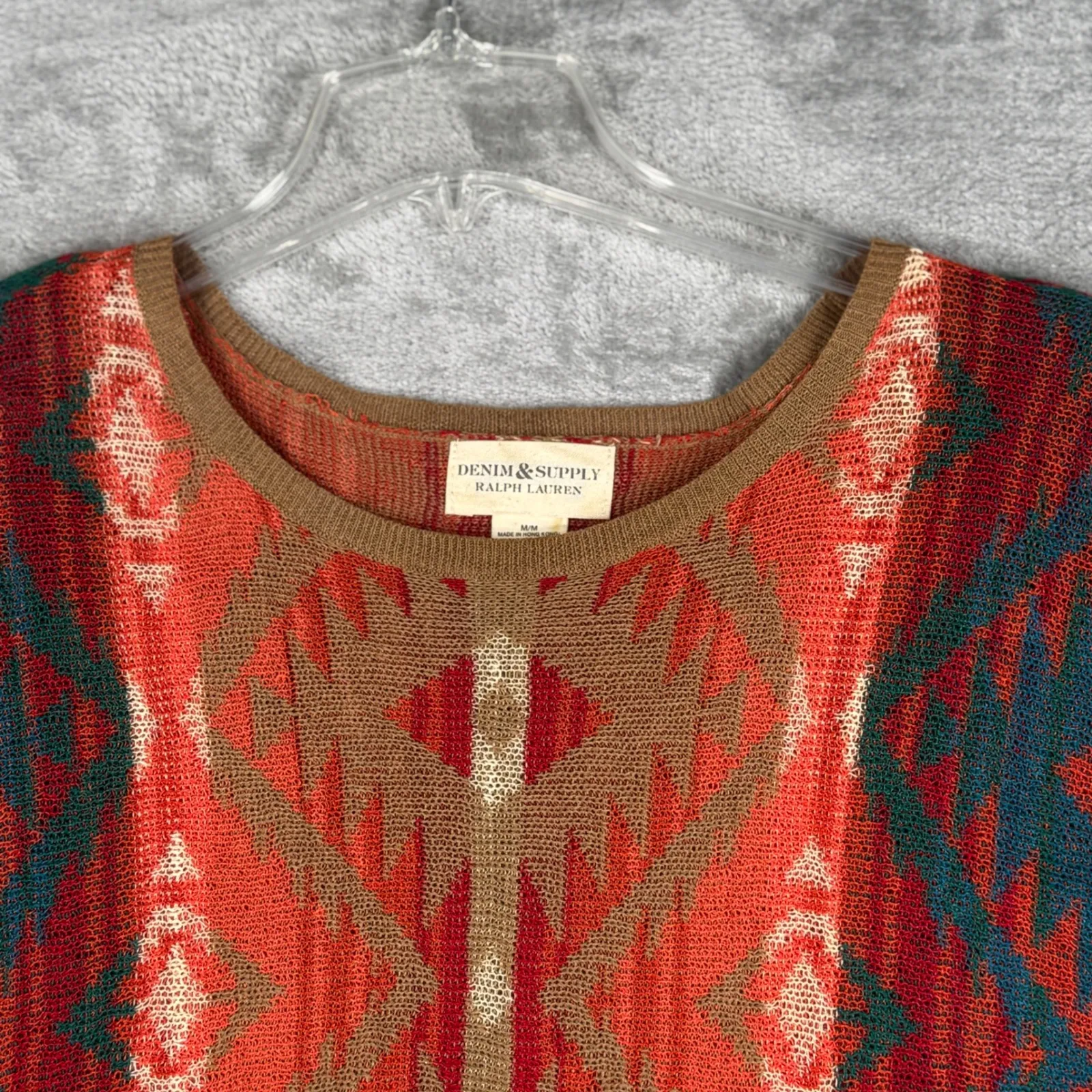 Denim & Supply Ralph Lauren Sweater Orange Aztec Knit Pullover 3/4 Sleeve Size M - Image 4