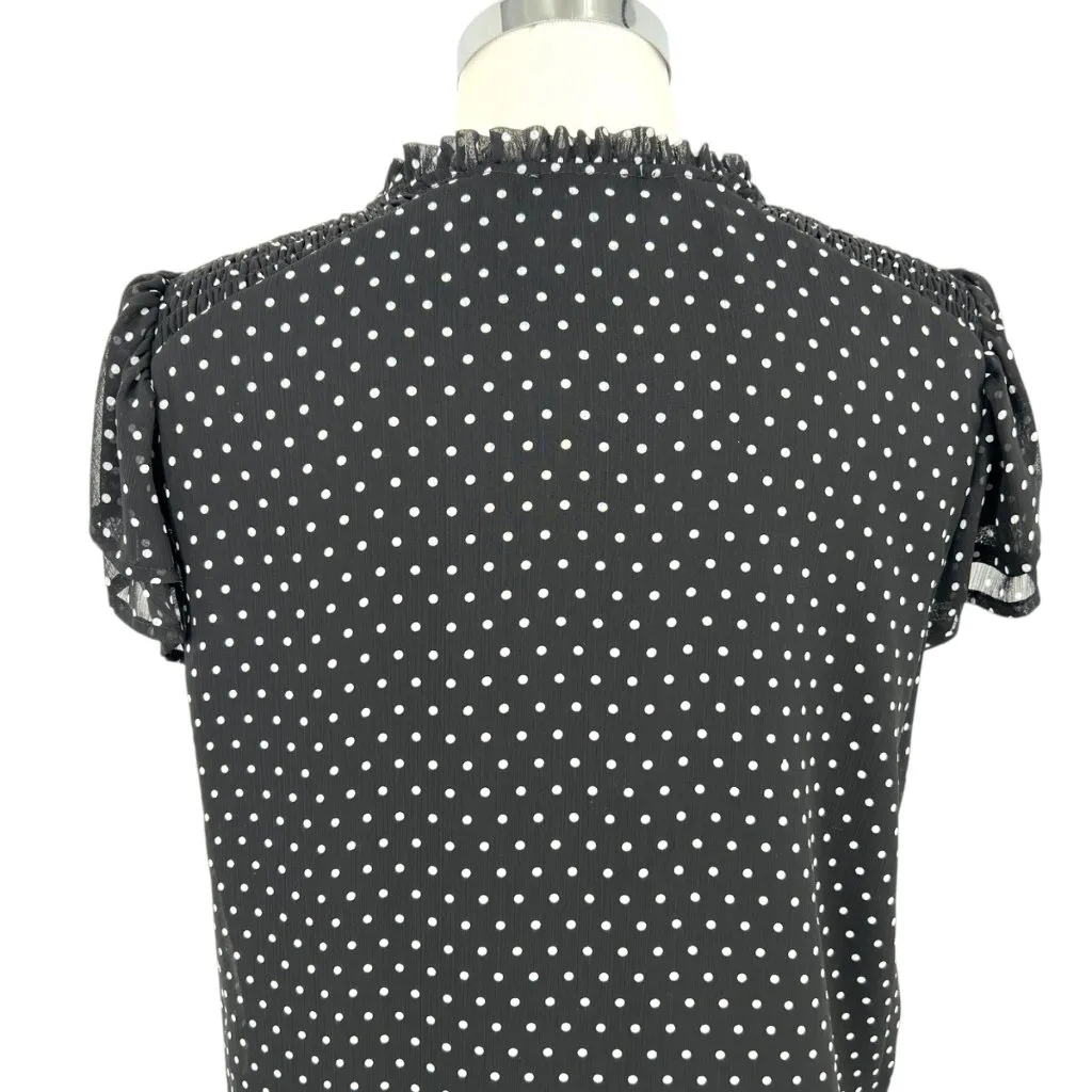 CeCe  Black White Polka Dot Blouse Flutter Sleeve Size Medium - Image 7