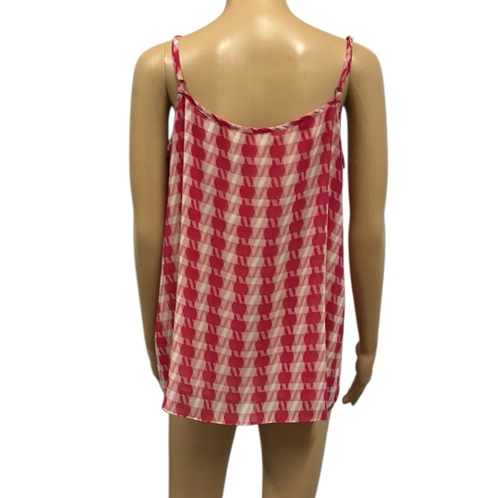 CAbi Houndstooth Ruffle Front Spaghetti Strap Cami Tank Blouse Semi Sheer Large - Image 4