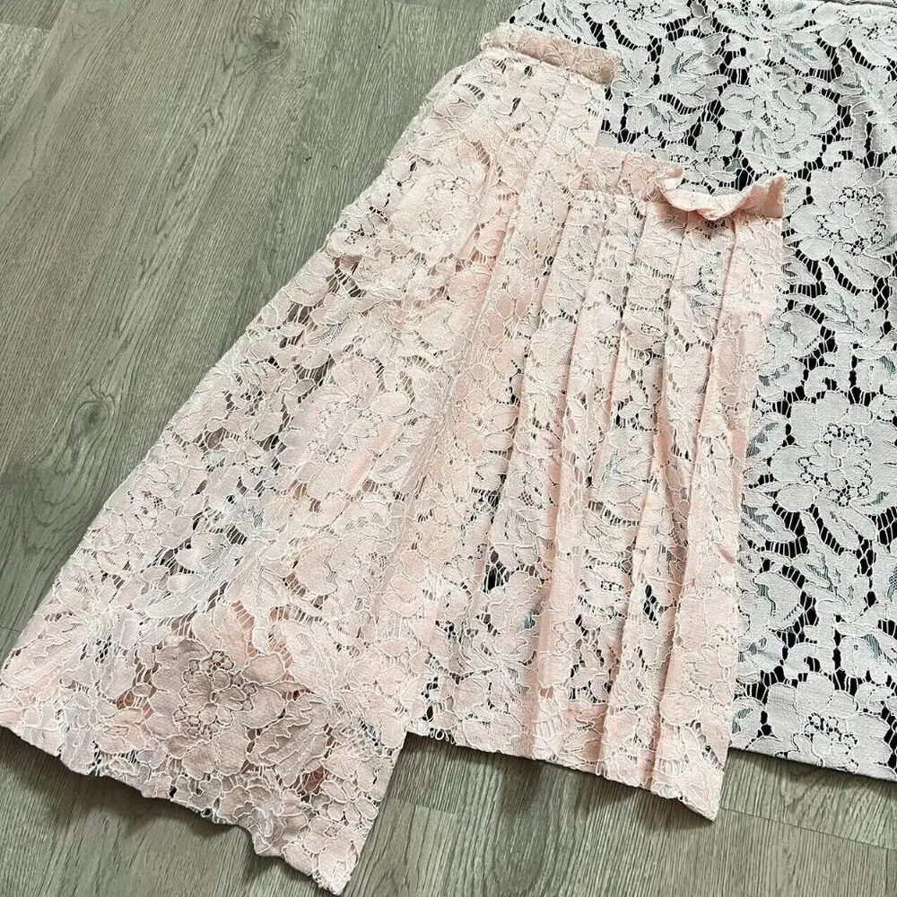 NWOT MSGM Lace Pink Irregular Pleated Pencil Skirt Size 42 Side zipper - Image 4