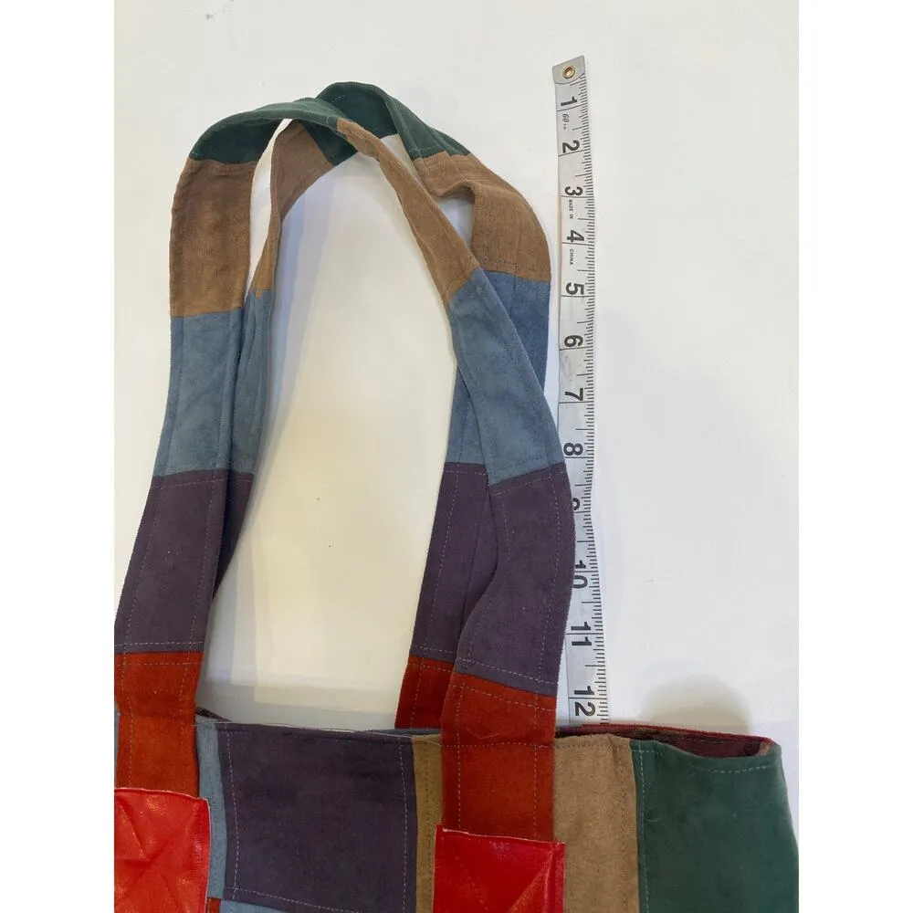 Multicolored Patchwork Sueded Shoulder Bag Purse Handmade by Louise White OS VTG Red - Image 8