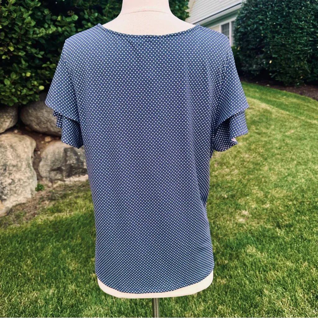 Adrianna Papell Blue & White Polka Dot 
Ruffle Short sleeve Blouse Size L - Image 8